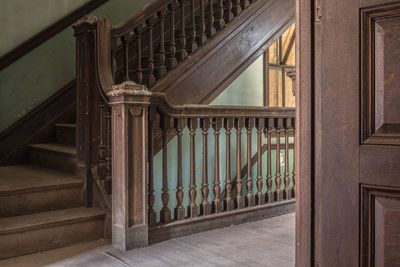 Wooden staircase in building