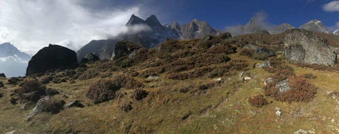 Scenic view of rocky mountains against sky