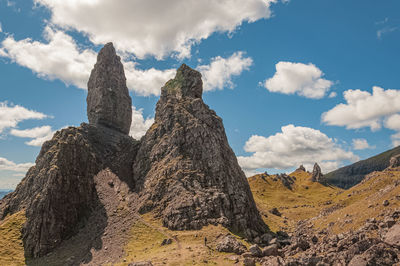 Panoramic view of rock formations against sky