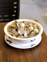 High angle view of breakfast in bowl on table