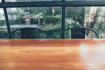 View of small glass window on table