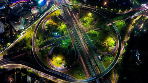 Aerial view of illuminated highway