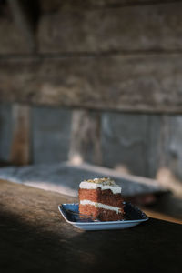 Close-up of cake in plate on table