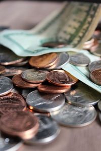 Close-up of money on table