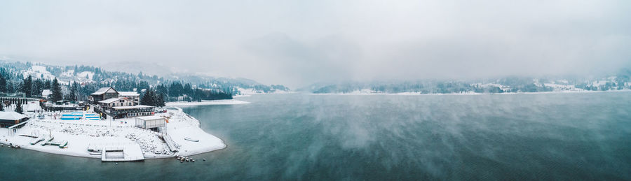 Panoramic view of sea against sky during winter