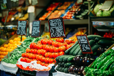 High angle view of vegetables for sale at market stall