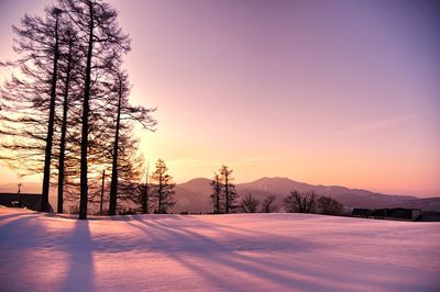 Snow covered landscape against sky