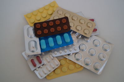 High angle view of multi colored pencils on table