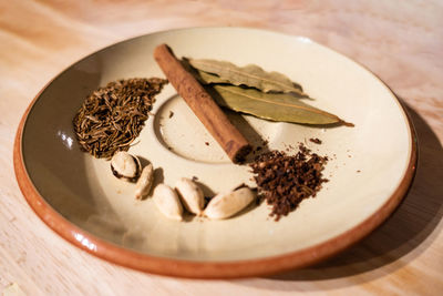 High angle view of dessert in plate on table