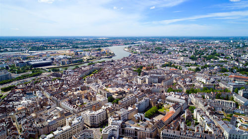 High angle view of cityscape against sky