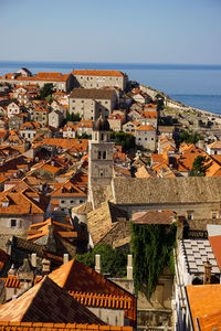 High angle view of buildings in city