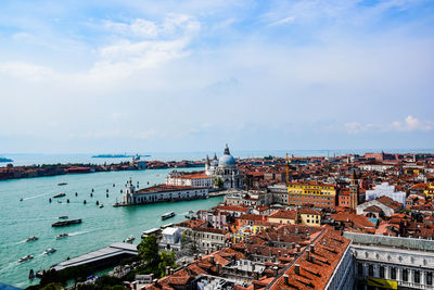 High angle view of city at waterfront