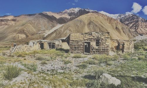 Old sismographic house destroyed by a seism in the sarez lake high hazardous area, gbao, tajikistan