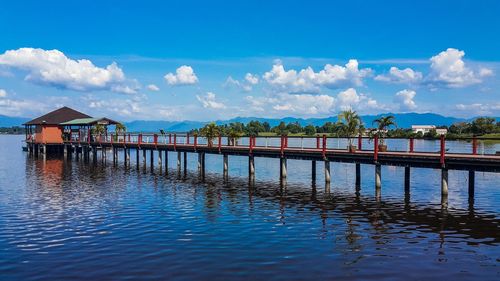 Scenic view of sea against blue sky