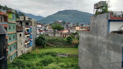 High angle view of townscape against sky