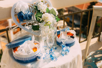 High angle view of cake on table