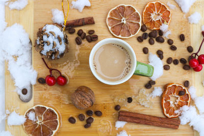 Directly above shot of various ingredients on table