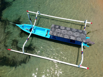 High angle view of ship moored in lake