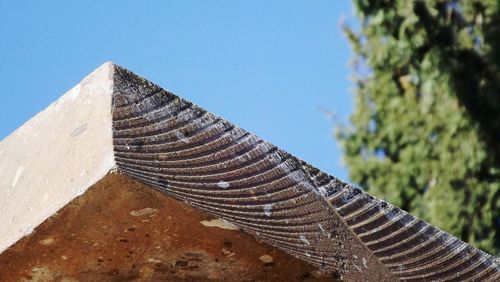 Low angle view of concrete roof against clear sky