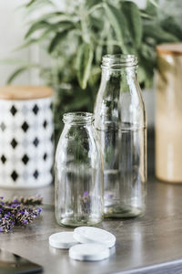 Close-up of glass jar on table