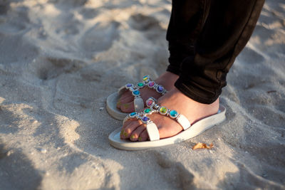 Low section of woman standing on beach