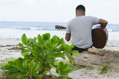 Rear view of man on beach