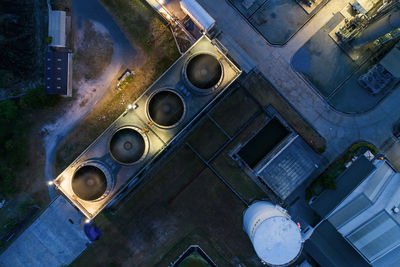 High angle view of illuminated factory