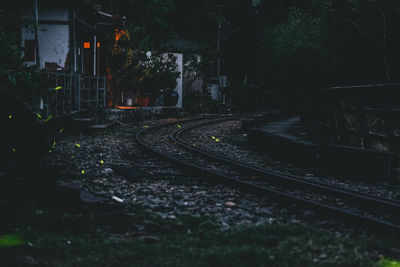 Railroad tracks amidst trees in city