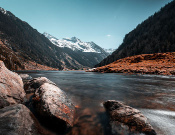 Scenic view of snowcapped mountains against sky