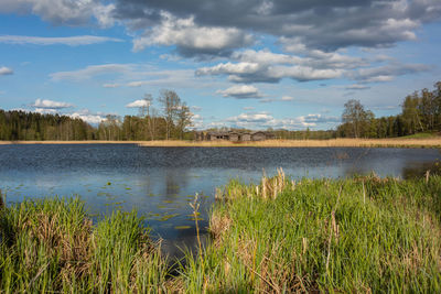 Scenic view of lake against sky