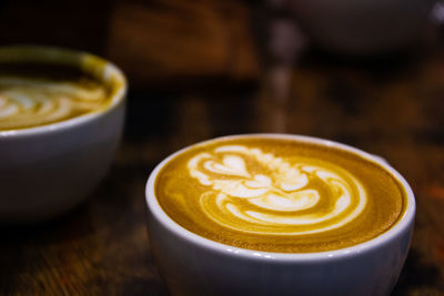 Close-up of cappuccino on table