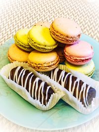 High angle view of cake in plate on table