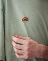 Close-up of person hand with text