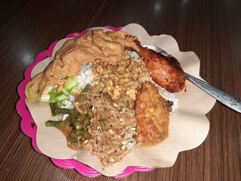 High angle view of meal served in plate