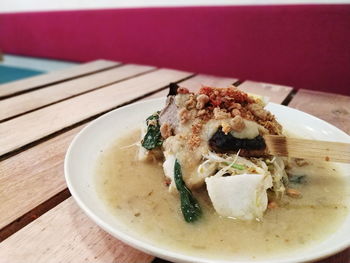 Close-up of served food in plate