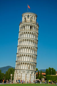 Low angle view of building against clear blue sky