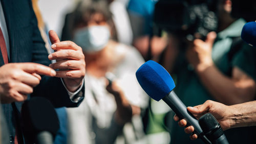 Media interview, a politician answering questions at a media press conference