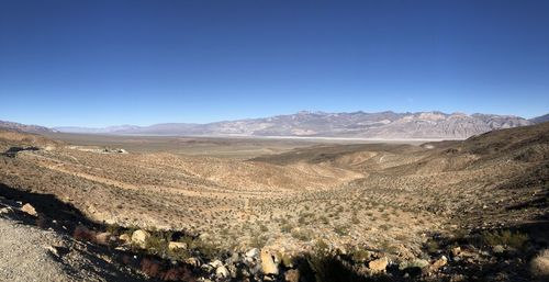 Scenic view of landscape against clear blue sky