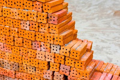 High angle view of stack on table