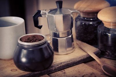 Close-up of coffee cup on table