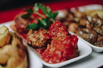 Close-up of meat served in plate