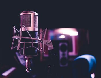 Close-up of microphone at music studio