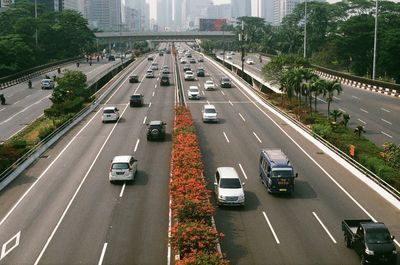 High angle view of traffic on road