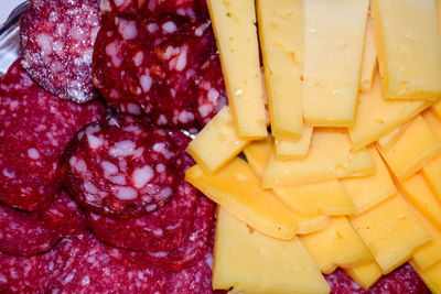 High angle view of chopped fruits