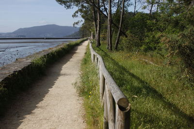 Empty footpath leading towards mountains