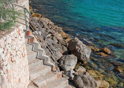 High angle view of rocks at shore