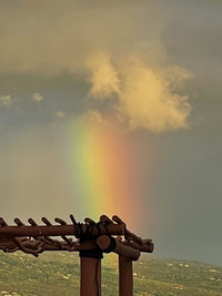 Scenic view of rainbow over sea against sky