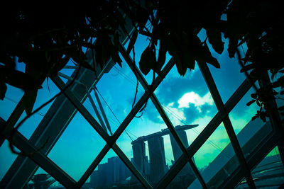 Low angle view of skylight in building