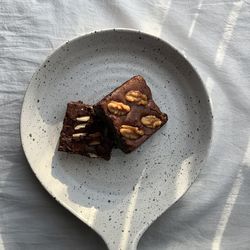 High angle view of dessert in plate on table