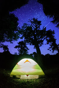 Tent on field at night